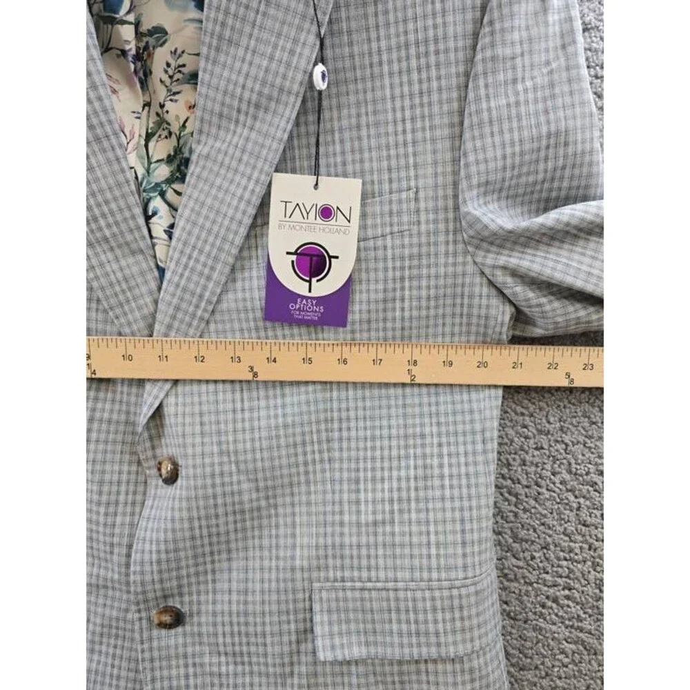 Tayion Collection Regular-Fit Suit Jacket Men's 42S Grey Green Plaid Long Sleeve